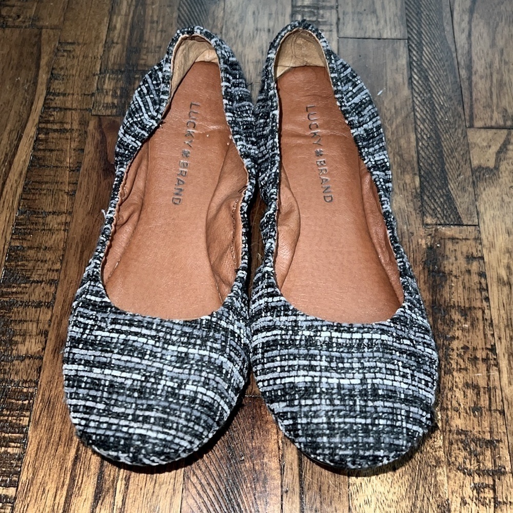Lucky Brand Flats tweed black and gray woven fabric size 7.5 - Picture 6 of 11